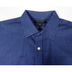 Banana Republic Shirt Mens Large Navy Blue Classic Fit Non Iron Polka Dot
